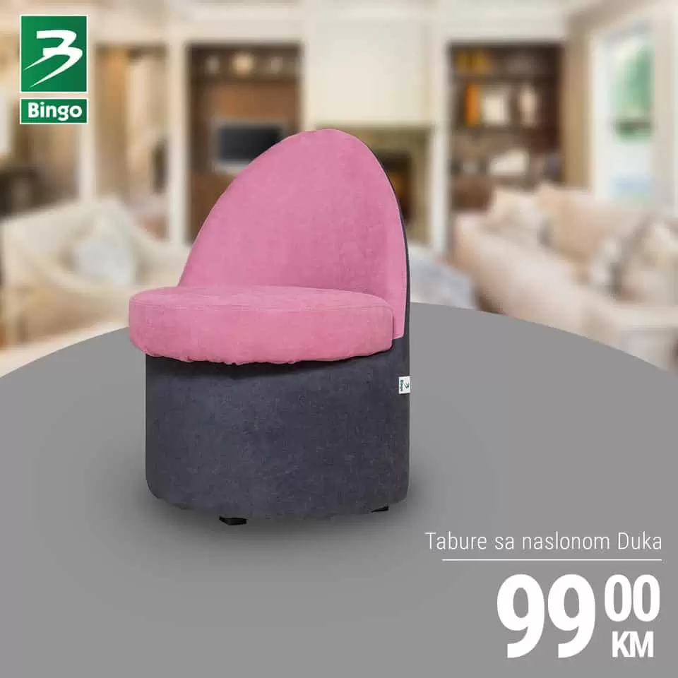 tabure sa naslonom, fotelja, roza fotelja, tabure, rozi tabure, bingo namjestaj, namjestaj bingo, akcija namjestaj bingo