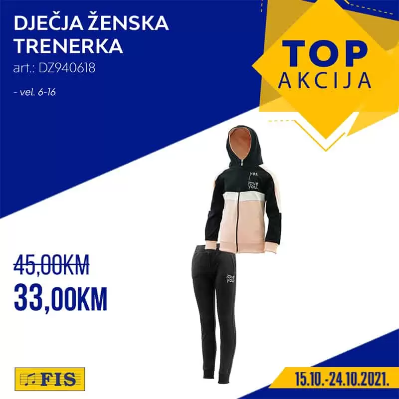 zenska djecija trenerka, trenerka za djevojcice, djecija trenerka cijena, djecija trenerka akcija