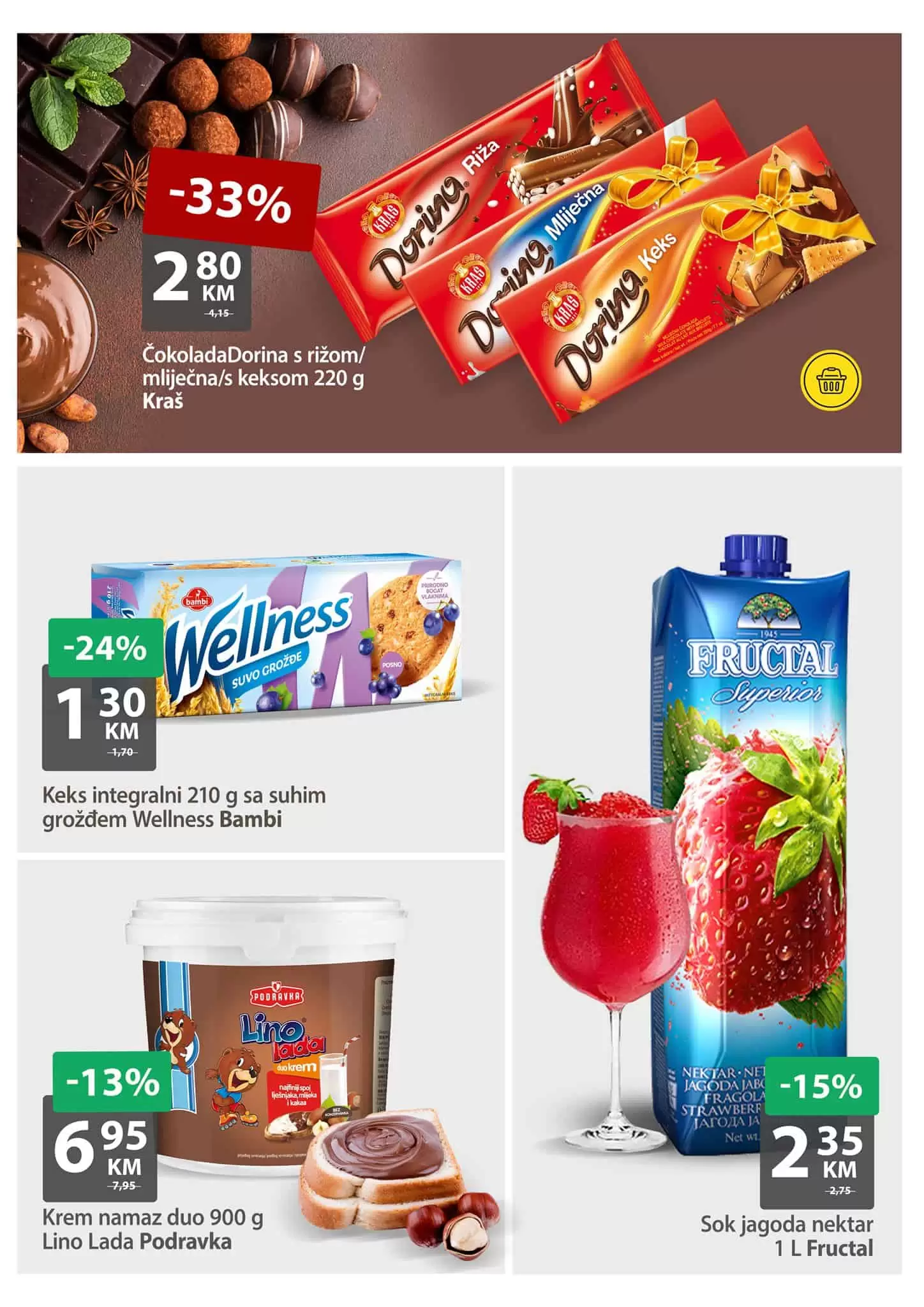 fructal jagoda, sok od jagode, dorina cokolada