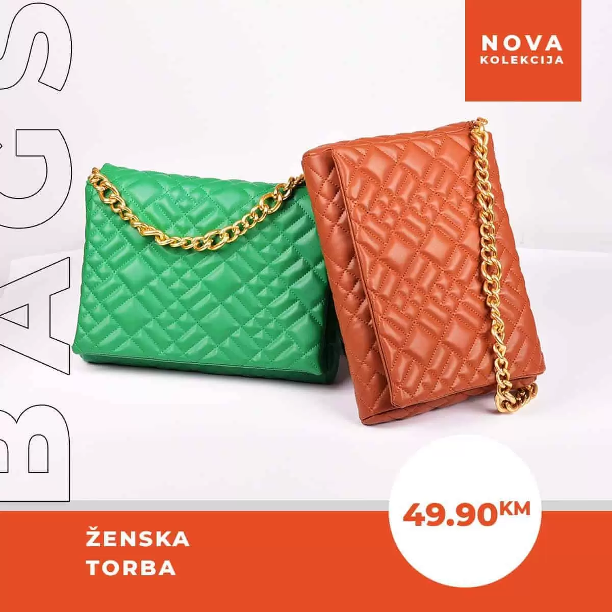 zelena torba, mala torba, kozna torba, imitacija koze torba, narandzasta torba