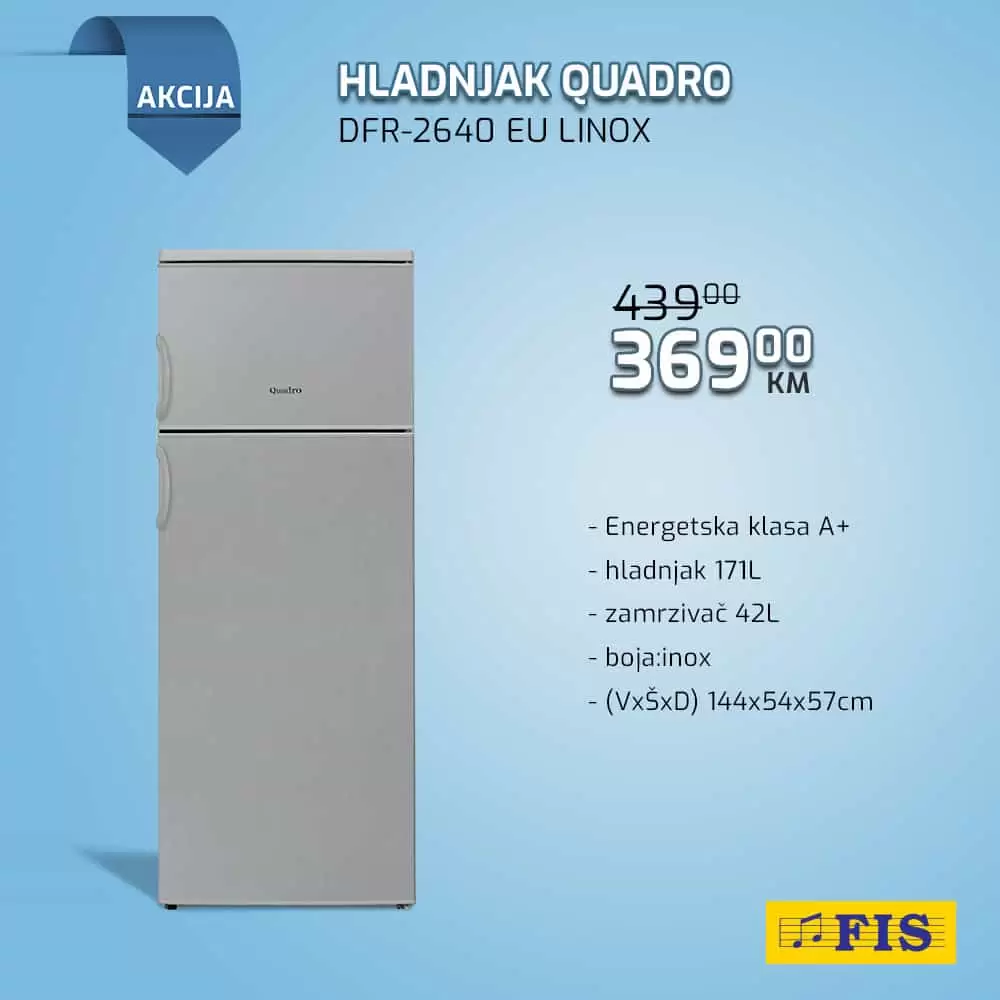 hladnjak quadro, hladnjak cijena, hladnjak akcija, hladnjak popust, frizider akcija, sivi frizider,