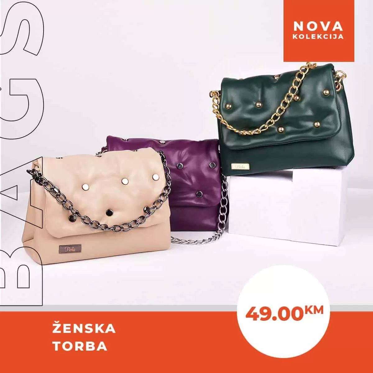 torba, torba sa lancima, torba bez, bez torba, tamno zelena torba, ljubicasta torba