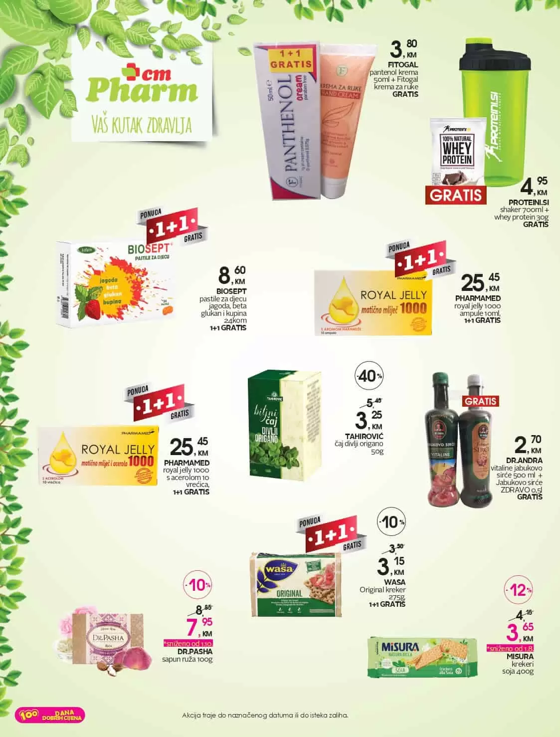 BIOSEPT pastile za djecu jagoda, beta glukan i kupina 24kom 1+1 GRATIS, TAHIROVIĆ čaj divlji origano 50g,PHARMAMED royal jelly 1000 s acerolom 10 vrećica, 1+1 GRATIS, DR.ANDRA vitaline jabukovo sirće 500 ml + Jabukovo sirće ZDRAVO 0,5l GRATIS, 