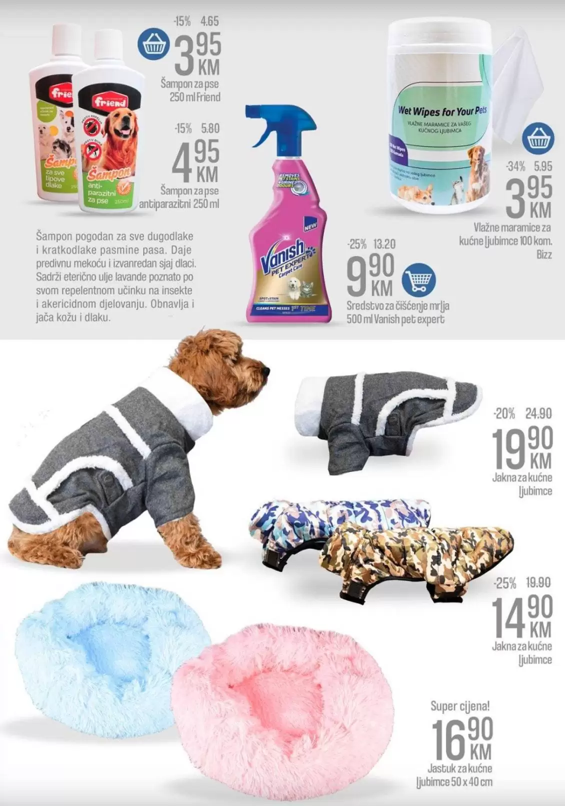 jastuk za kucne ljubimce, sampon za pse, vlazne maramice za kucne ljubimce, 