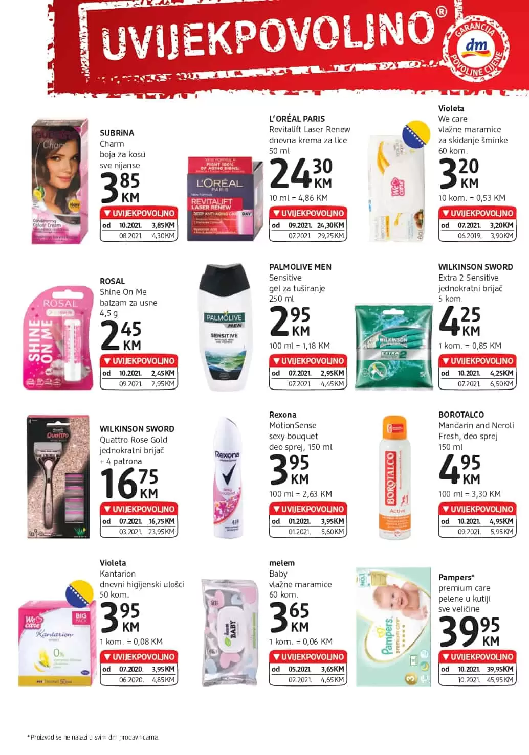 L‘ORÉAL PARIS Revitalift Laser Renew dnevna krema za lice, WILKINSON SWORD Quattro Rose Gold jednokratni brijač , Rexona MotionSense sexy bouquet deo sprej, SUBRiNA Charm boja za kosu sve nijanse
