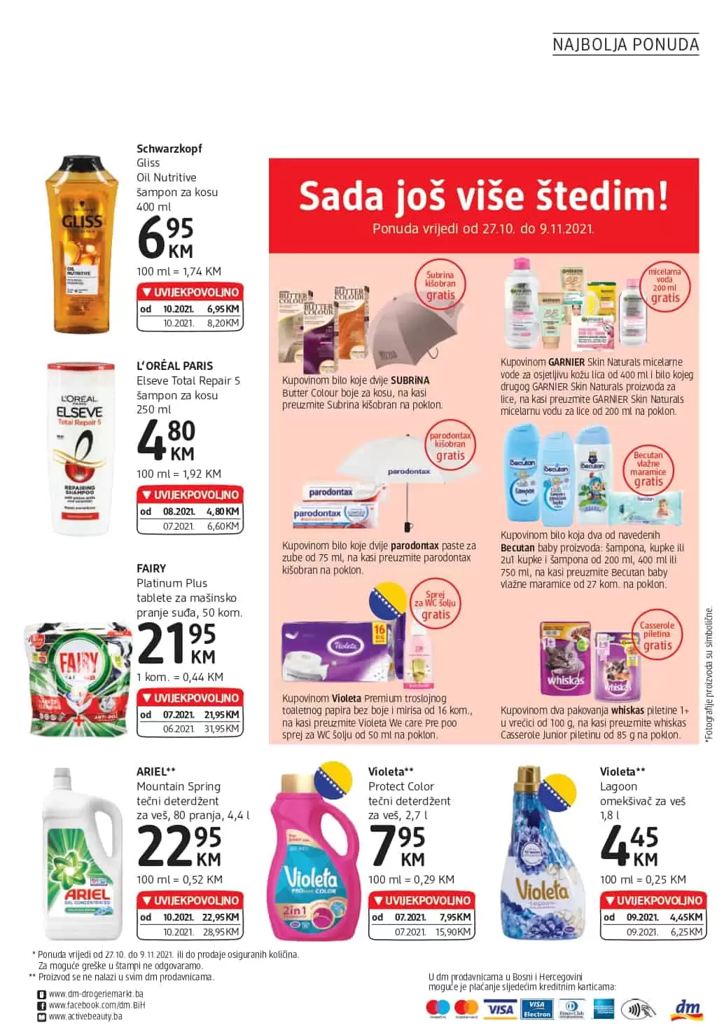 Schwarzkopf Gliss Oil Nutritive šampon za kosu 400 ml, L‘ORÉAL PARIS Elseve Total Repair 5 šampon, FAIRY Platinum Plus tablete za mašinsko pranje suđa, 50 kom.