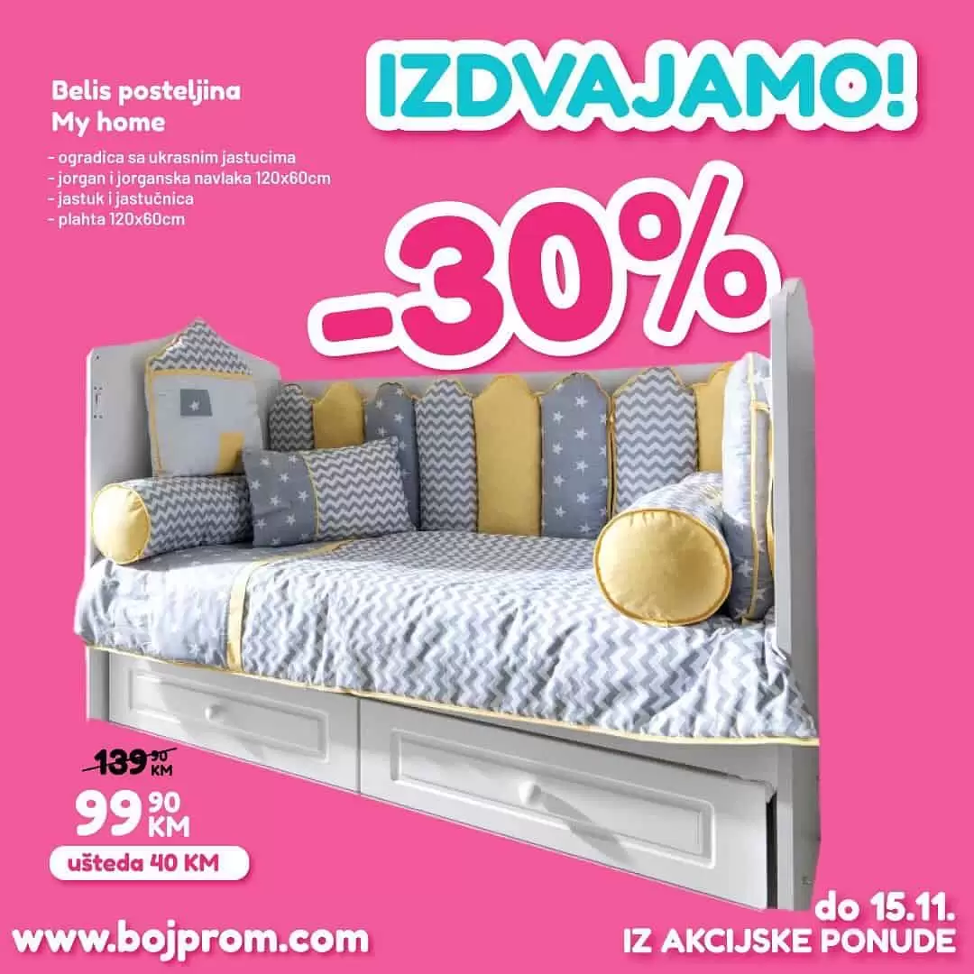 jastuk za bebu, jastucnica za bebu, posteljina za bebu, baby posteljina, zastita za krevetac, bojprom akcija, bojprom snizenje, bojprom cijene