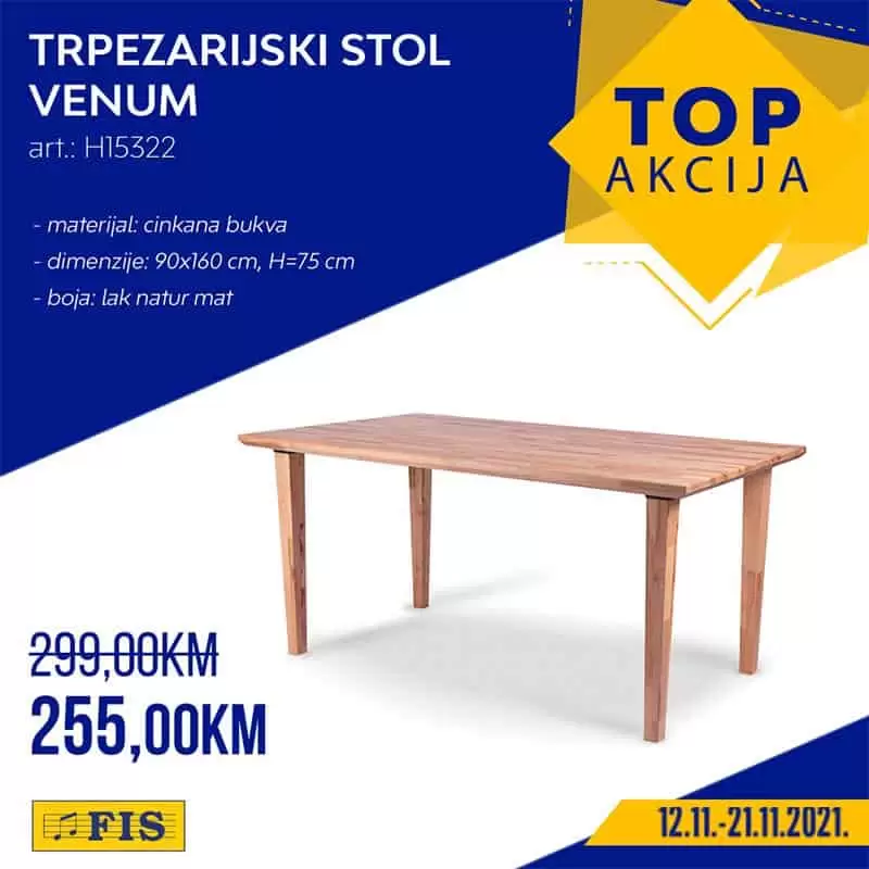 trpezarijski stol, trpezarijski stol fis, trpezarijski stol cijena, trpezarijski stol akcija, trpezarijski stol smedji, trpezarijski stol bez, fis namjestaj, gdje kupiti stol za trpezariju