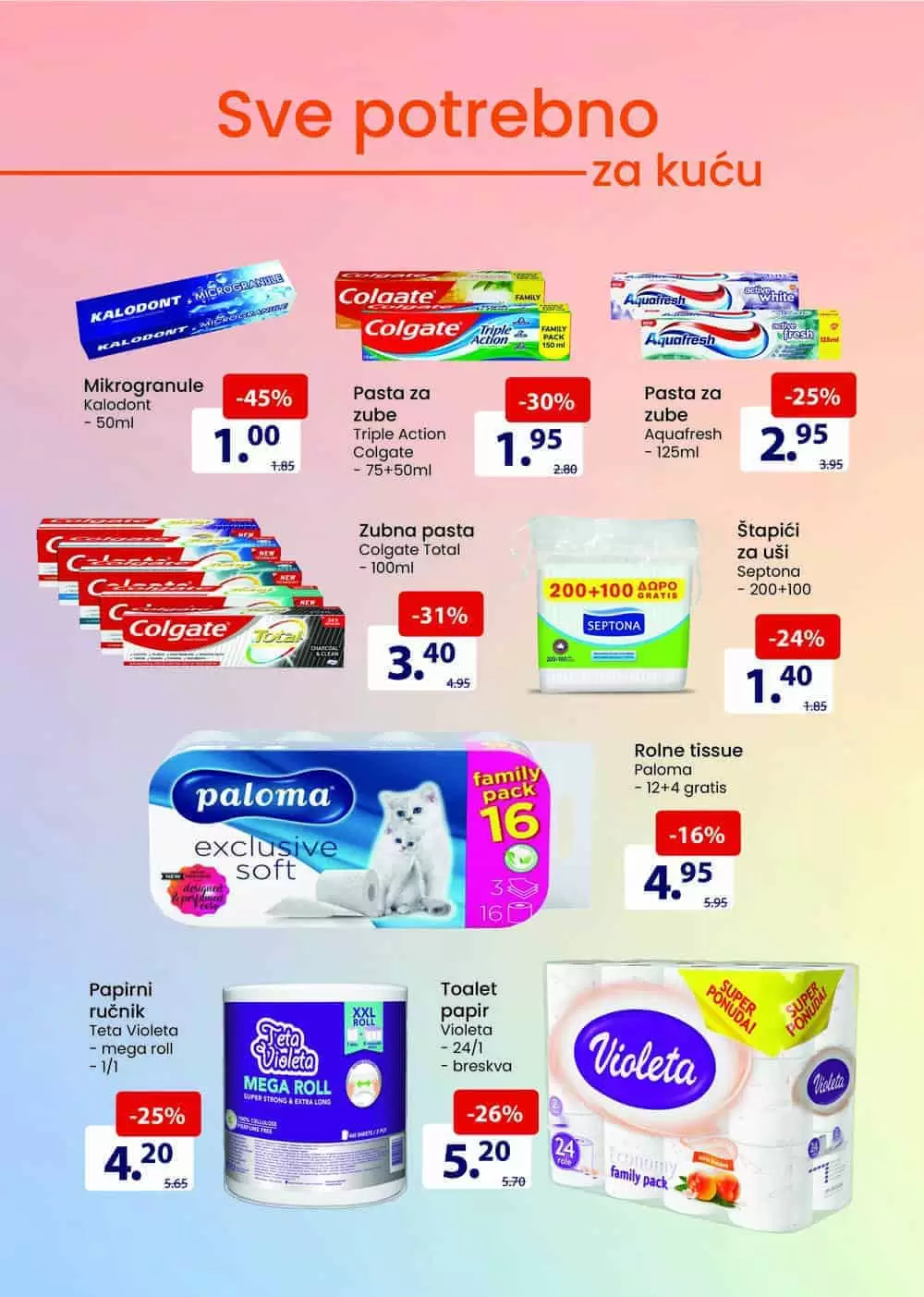 violeta, toaletni papir violeta cijena, koji kaladont je najbolji, kaladont cijena, colgate pasta za zube cijena, 