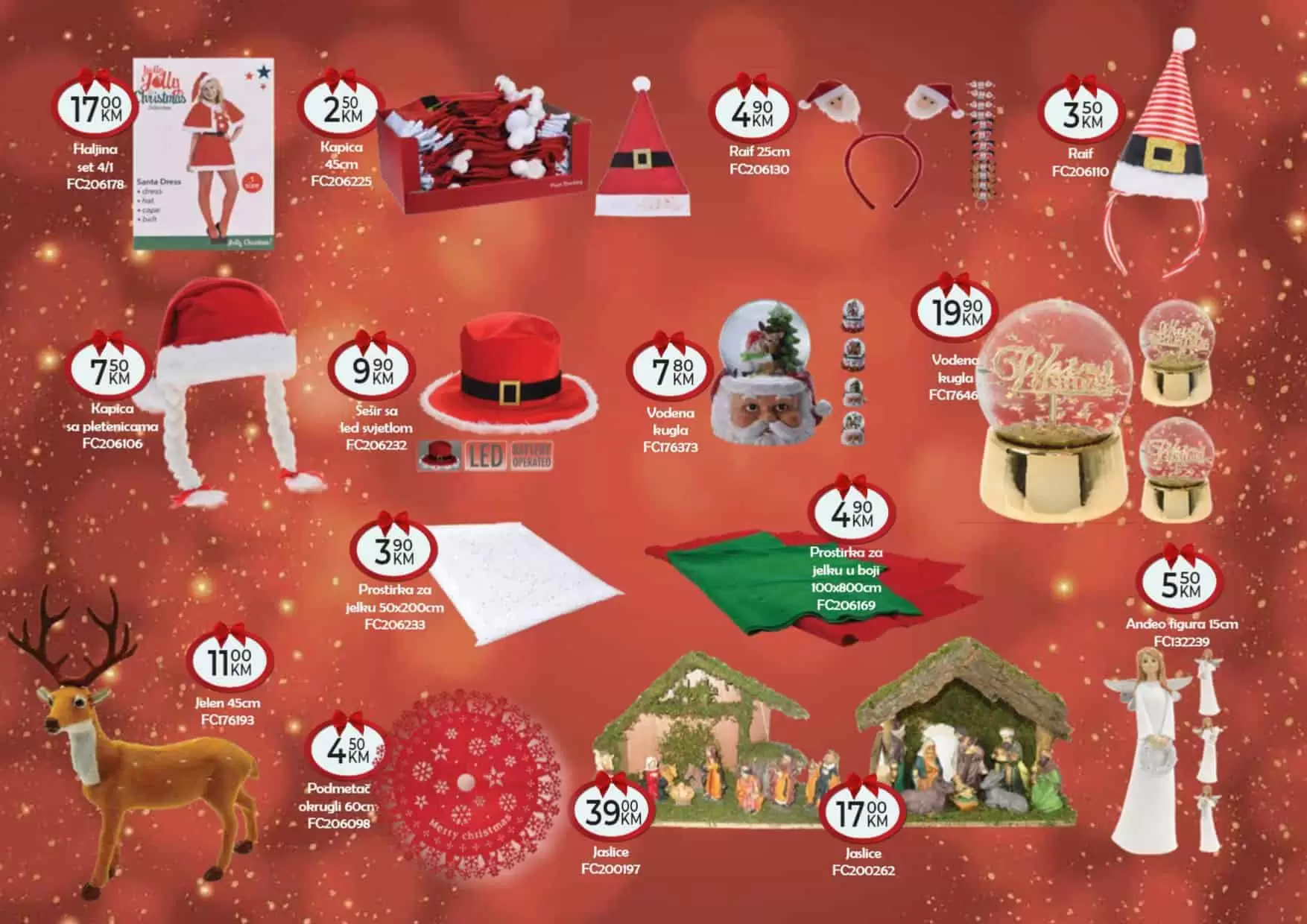 prostirka za jelku u boji, sesir sa led svjetlom, okrugli podmetac, jelen, kapica sa pletenicama,