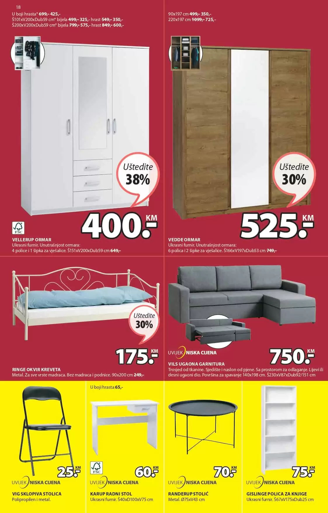 krevet, krevet za jednu osobu, mali krevet, kauc, smedji kaud ormar, ormar jysk, ormar sa tri krila, bijeli ormar, smedji ormar