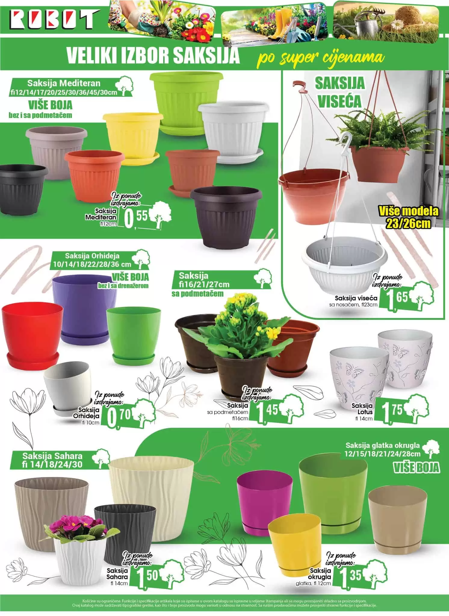 Veliki izbor saksija raznih oblika i veličina već od 0,55 KM!