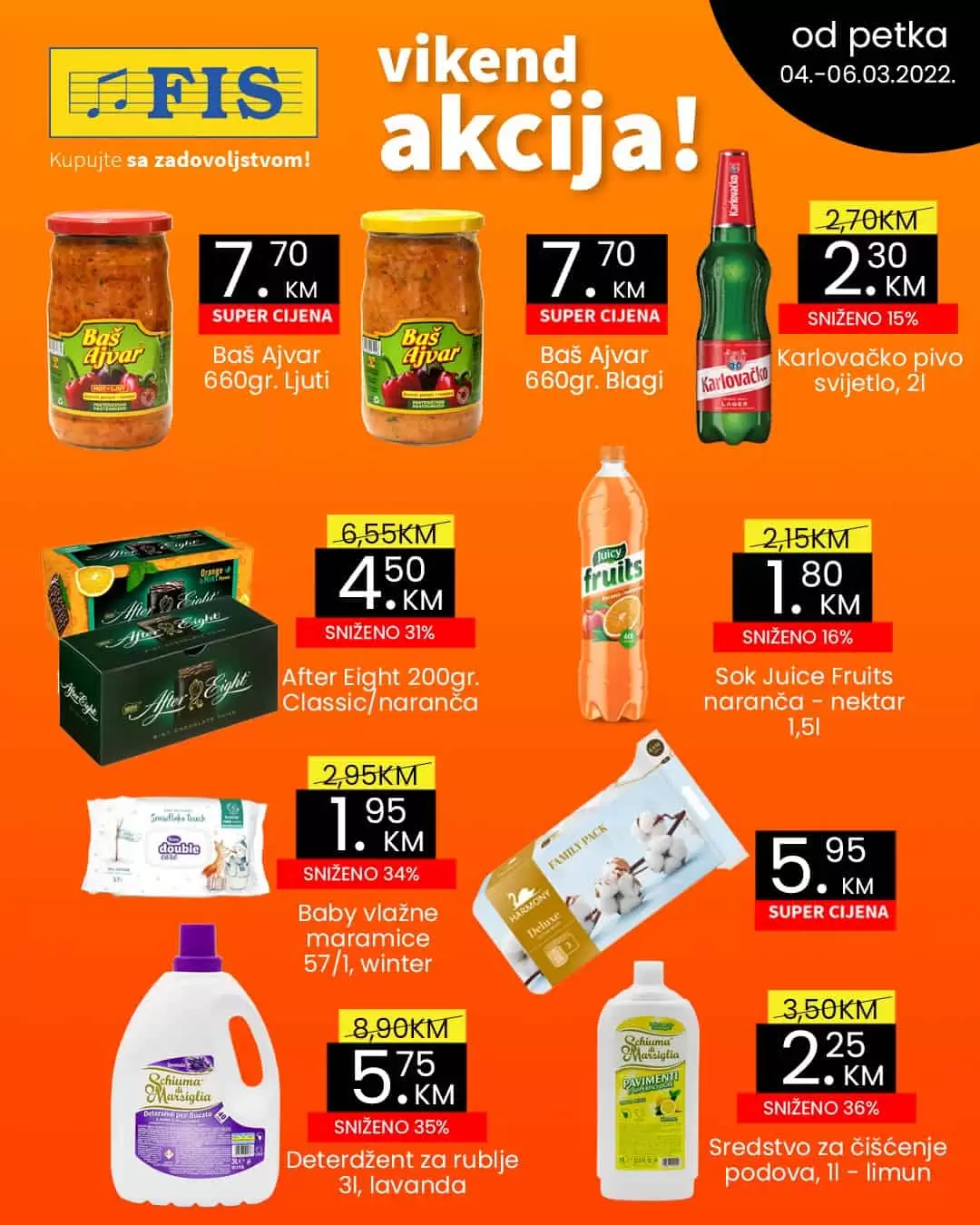 Fis vikend akcija donosi nam odličnu ponudu na odjelima prehrane i hemije. Popusti u Fis katalogu dosezu i do 36%. 