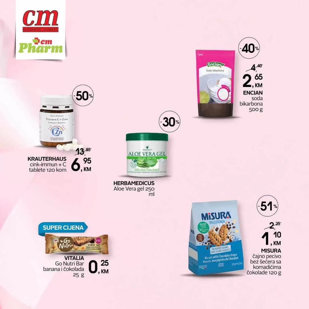 cm nam donosi specijalni popust i do 50% na odabrani asortiman. Odaberite vitamne, pelene za bebe ili keksice uz uštedu od c3ak 50%. Na ovoj super ponudi pronaći ćete i ponude 1+1 gratis.