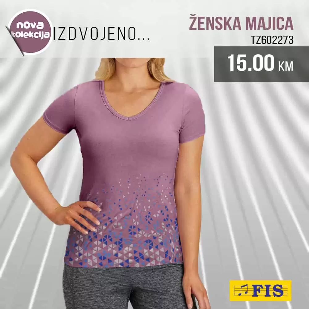 Fis nam donosi sjajno sniženje! Roza ženska majica samo 15,00 KM! Kupujte sa zadovoljstvom u Fis-u!