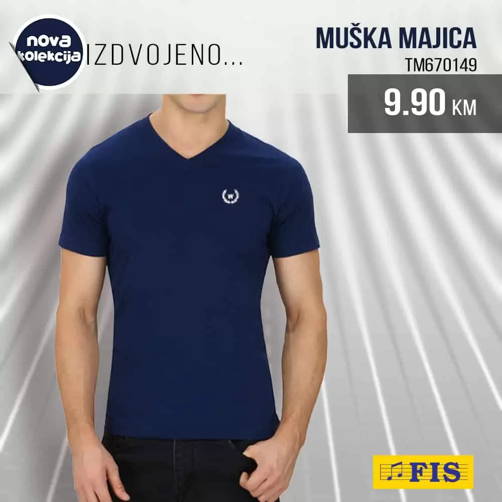 Fis nam donosi sjajno sniženje! Plava muska majica majica samo 9,90 KM! Kupujte sa zadovoljstvom u Fis-u!
