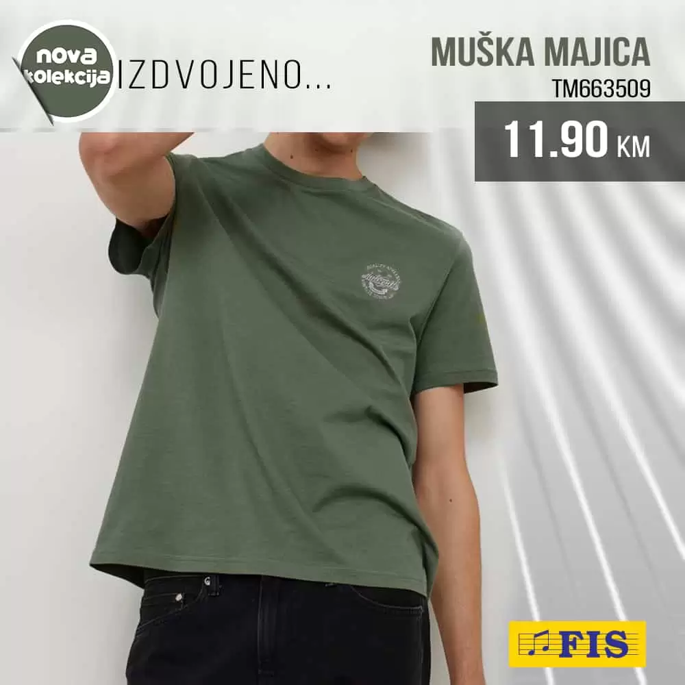 Fis nam donosi sjajno sniženje! zelena muska majica kratkih rukava samo 11,90 KM! Kupujte sa zadovoljstvom u Fis-u!