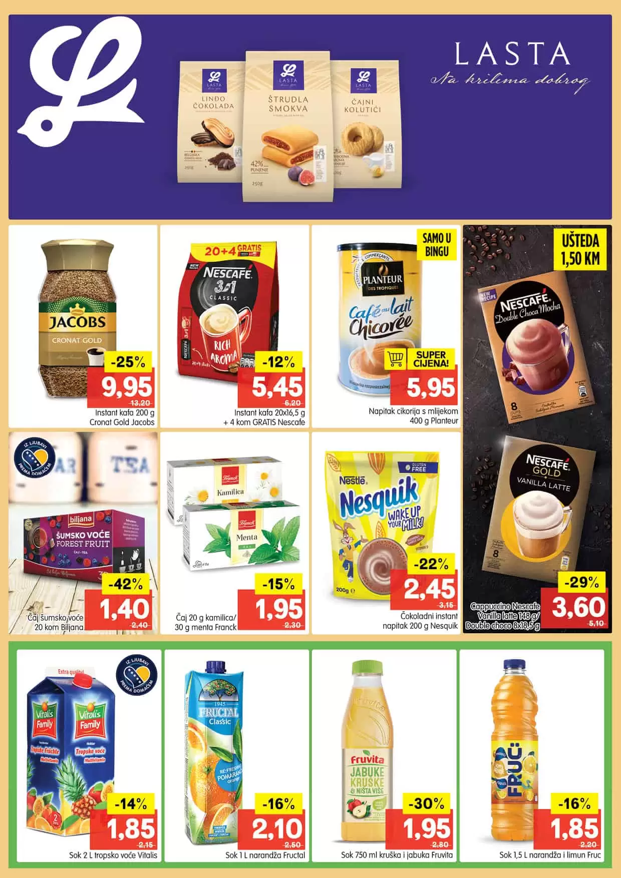 Nova Bingo akcija/Bingo katalog donosi nam sjajne popuste i do 60%! U novom Bingo katalogu pronaći ćete prehrambene proizvode, proizvode za njegu i higijenu, proizvode za čišćenje kuće po akcijskim/sniženim cijenama. Očekuje vas veliki izbor tekstila po super cijenama.