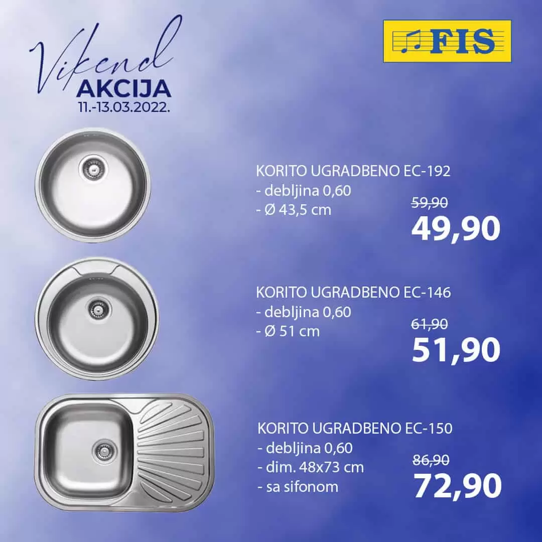 U FIS-u ODREĐENI MODELI UGRADBENIH KORITA -15% 