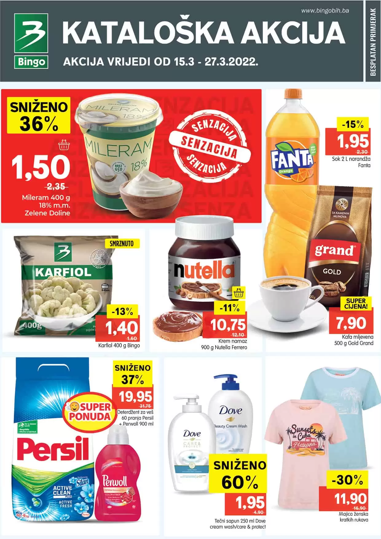 Nova Bingo akcija Bingo katalog donosi nam sjajna sniženja i do 60%! U novom Bingo katalogu promaći ćete prehrambene proizvode po akcijskim/sniženim cijenama, prozivode za njegu i higijenu, proizvode za čišćenje kuće. Očekuje vas  veliki izbor tekstila po super cijenama. 