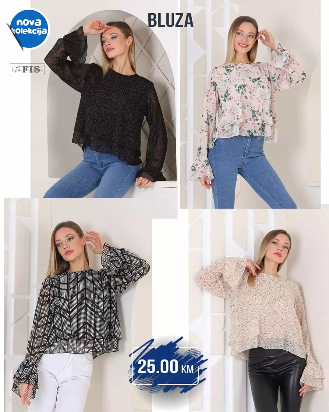 Fis nova kolekcija odjeće donosi nam super ponudu ženskih hlača, ženskih bluza i ženskih haljna. Lagane proljetne cvijetne haljinice uklopit će se u sve outfit-e!