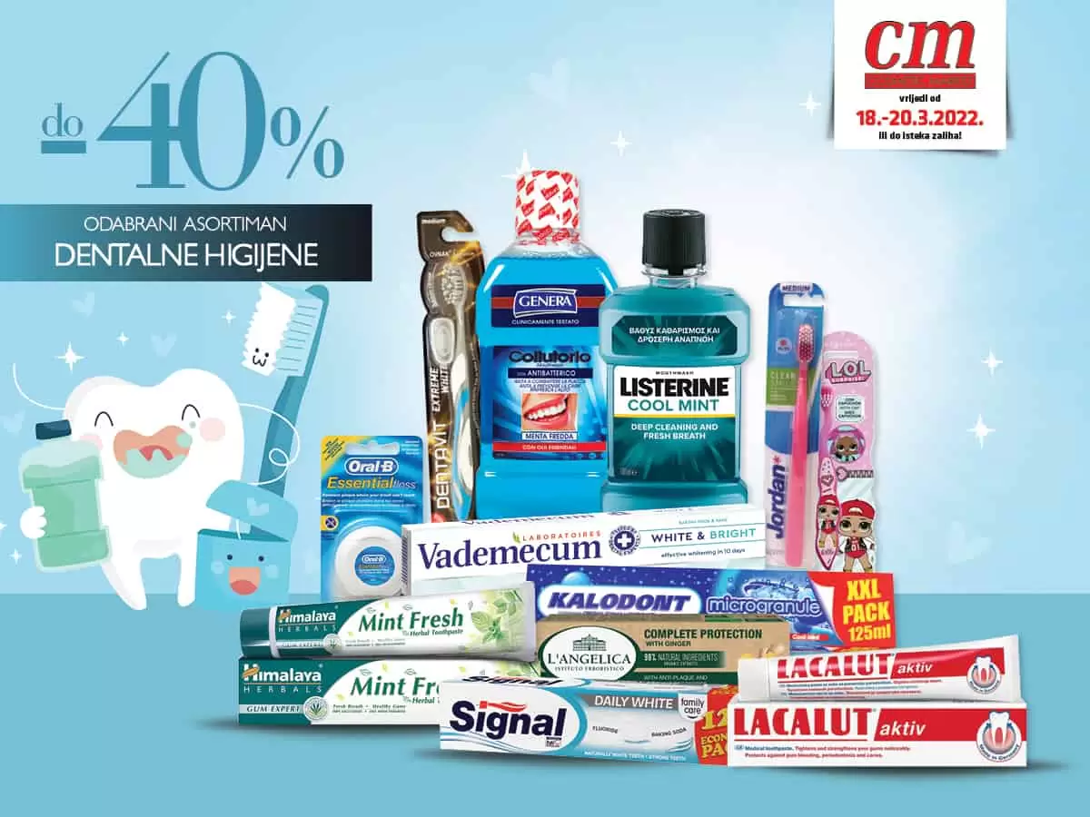 Osmijeh je kriva koja sve ispravlja. Samo u cm cosmetic market-u Dentalni poizvodi sniženi do 40% 18-20.03.2022. godine!