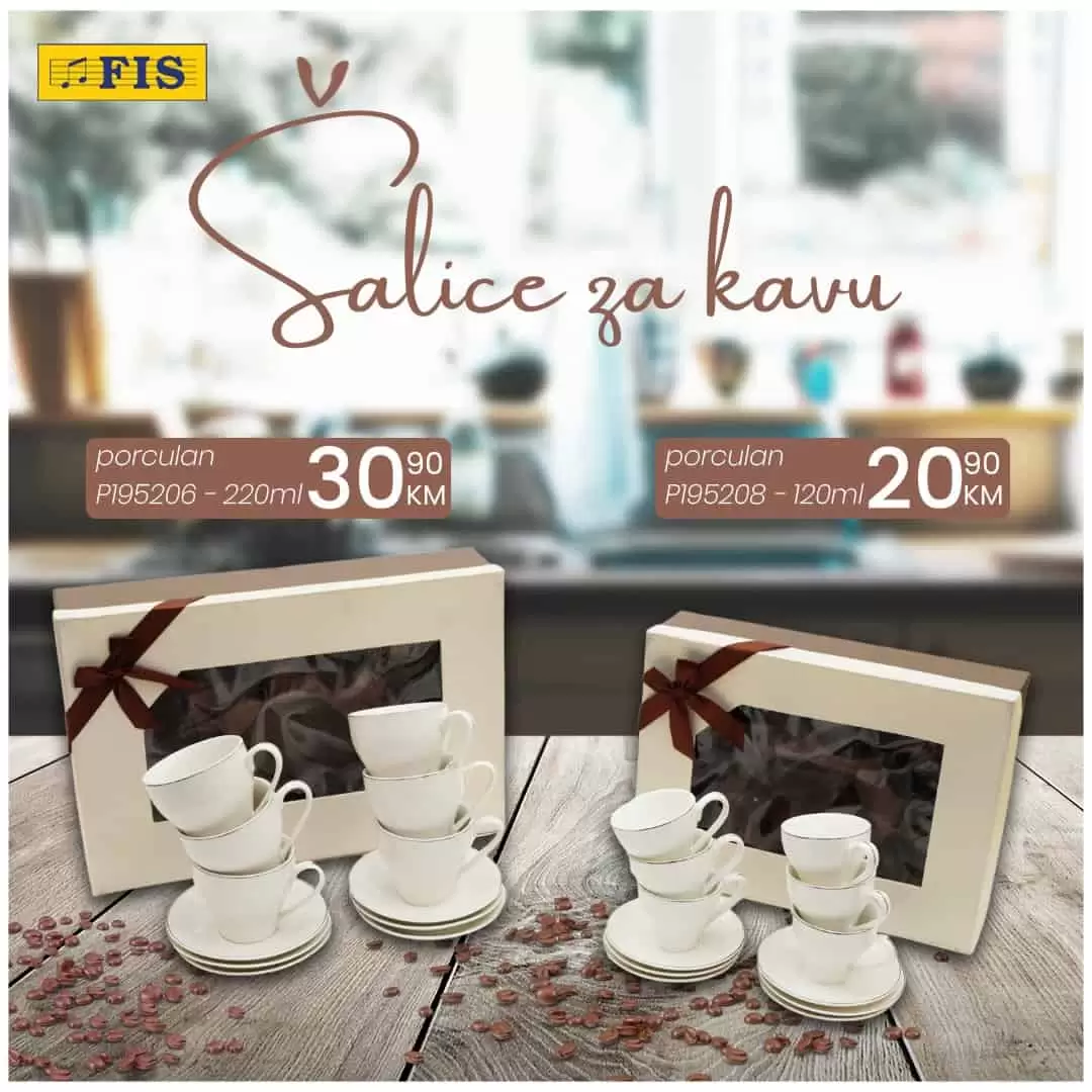 Možete li zamislit jutro bez kafe? Možete li zamisliti druženje bez kafe? Naravno da ne! Kafa je neizostavan dio svakog dana!  Obradujte sebe i svoje voljene novim šalicama za kafu! Fis nam donosi super cijene porculanskh šalica za kafu!