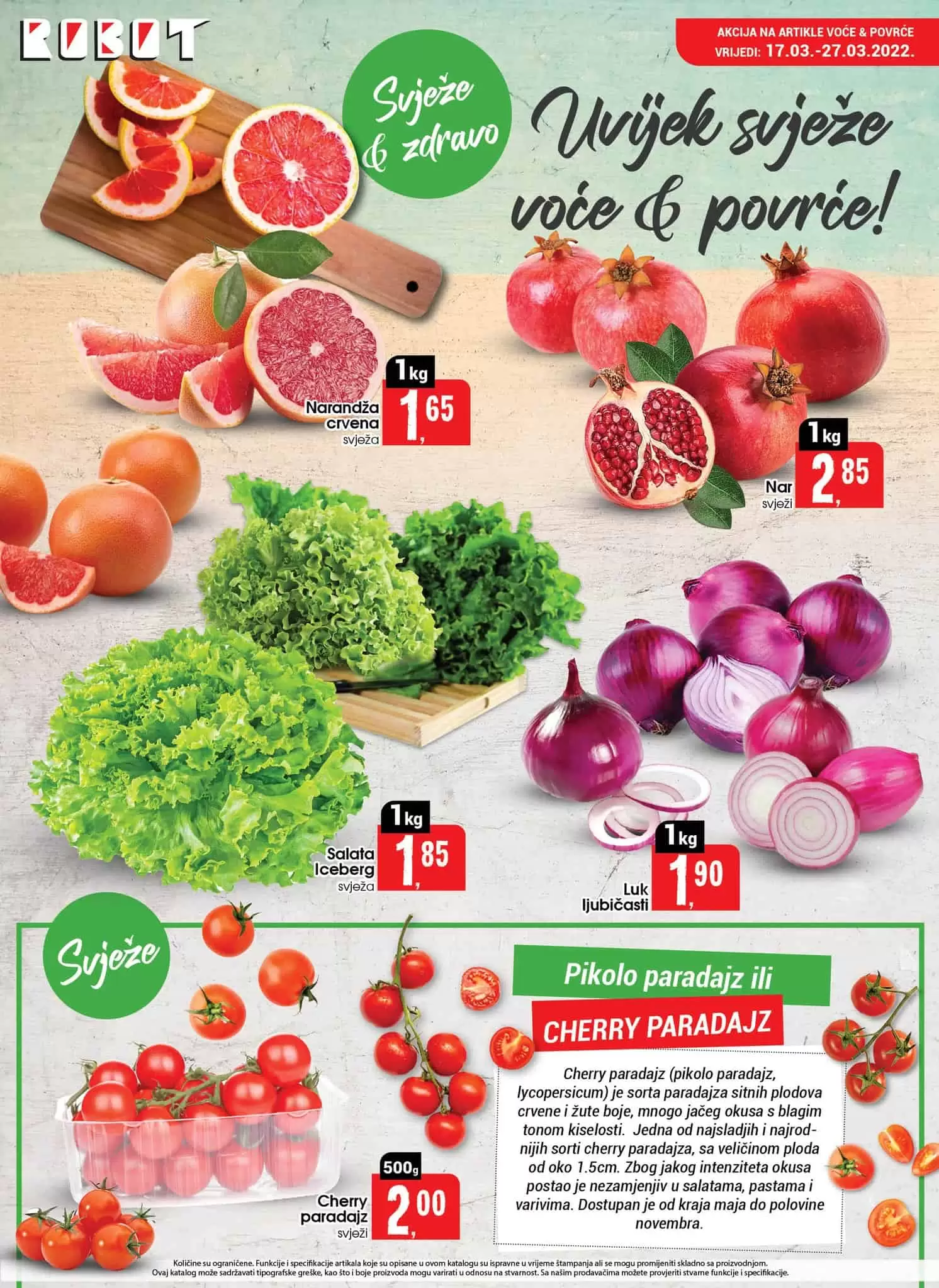 Robot katalog donosi nam super cijene na odjelima prehrane i hemiije. Veliki izbor sniženih proizvoda za ličnu higijenu i asortimana za bebe. U ovom katalogu prnaci cete i veliki izbor odjece za zene. Neizostavna ponuda malih kućanskih aparata čini Robot katalog jos boljim. 