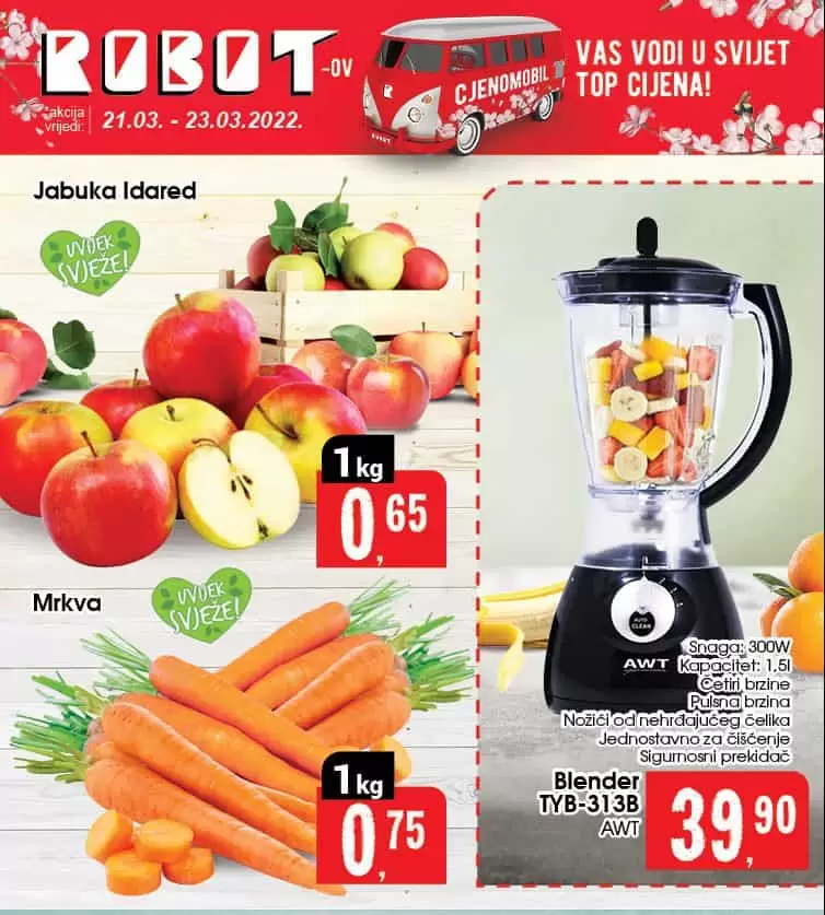 Robot akcija za početak sedmice donosi nam super niske cijene! Odaberite proizvode sa odjela prehrane i hemije i uštedite svoj novac! Robot katalog je uvijek pravi izbor! 