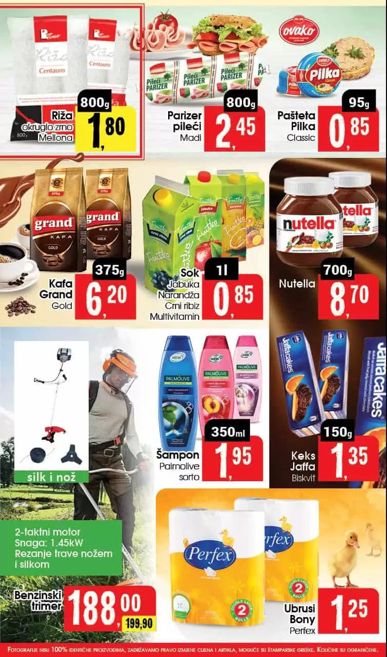 Robot vikend ponuda donosi nam super cijene svježeg mesa Perutnna Ptuj pileć file 1 kg samo 8,60 KM Junjeći ćevapi i pljeskavice 1 kg samo 10,95 KM Pronadjite i odlične cijene voća i povraća  Limun 1 kg samo 1,10 KM Mandarina 1 kg 1,75 KM Kupus 1 kg 0,95 KM Uživajte svaki dan uz omiljenu Grand Gold kafu po super cijeni od 6,20 KM za 375 g. Pogledajte ostatak Robot katalog-a!