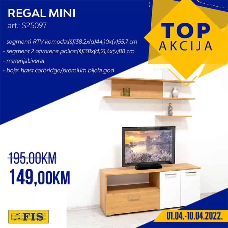 Jeste li culi za Fis TOP akciju? Fis TOP akcija aktuelna je svakog drugog petka i donosi nam sniženje raznovrsnih proizvoda. U Fis TOP akciji pronaci cete sniženje kaegorija: Fis namjestaj, Fis tehnika, Fis odjeca, Fis obuca. Pogledajtte Fis katalog TOP akcija i uživajte u odličnim cijenama! Fis TOP akcija 01.04-10.04.2022. godine