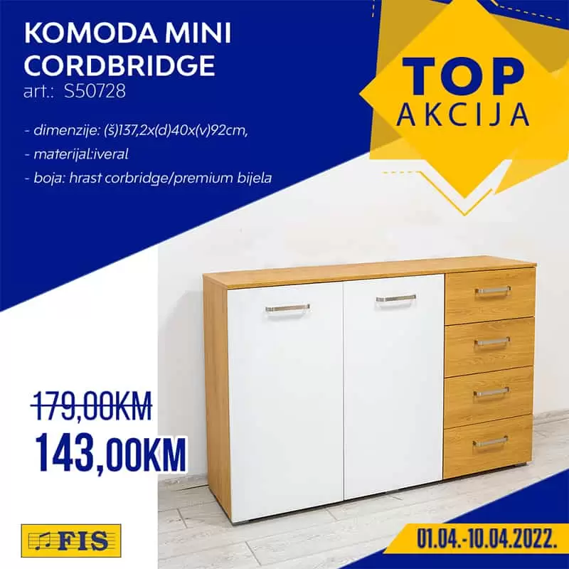 Jeste li culi za Fis TOP akciju? Fis TOP akcija aktuelna je svakog drugog petka i donosi nam sniženje raznovrsnih proizvoda. U Fis TOP akciji pronaci cete sniženje kaegorija: Fis namjestaj, Fis tehnika, Fis odjeca, Fis obuca. Pogledajtte Fis katalog TOP akcija i uživajte u odličnim cijenama! Fis TOP akcija 01.04-10.04.2022. godine