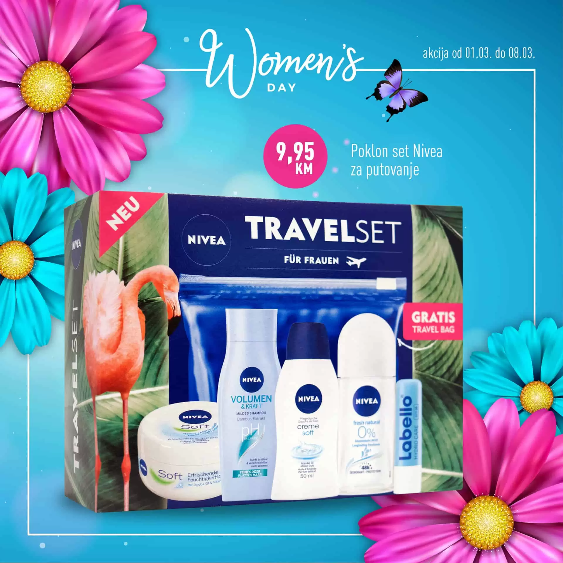 MEGA DISKONT ma super ponudu za Dan žena 8.mart. Odaberite poklon set za njegu  ljepotu brendova Nivea i Dove po super povoljnim cjenama. Veliki izbor bombonjera vas takodjere ceka u Mega Diskontu. 