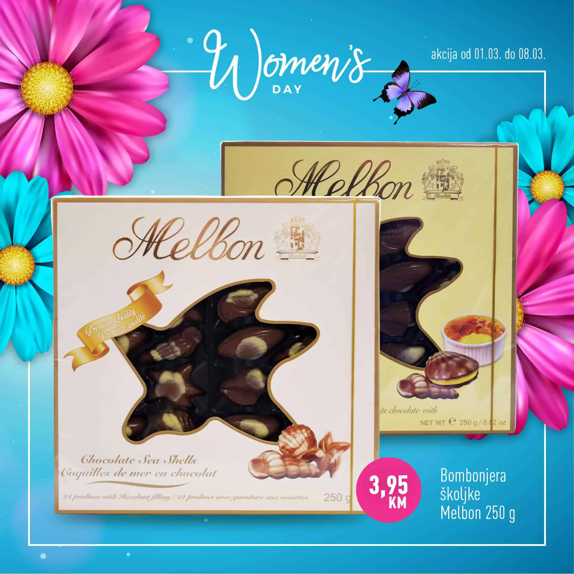 MEGA DISKONT ma super ponudu za Dan žena 8.mart. Odaberite poklon set za njegu  ljepotu brendova Nivea i Dove po super povoljnim cjenama. Veliki izbor bombonjera vas takodjere ceka u Mega Diskontu. 