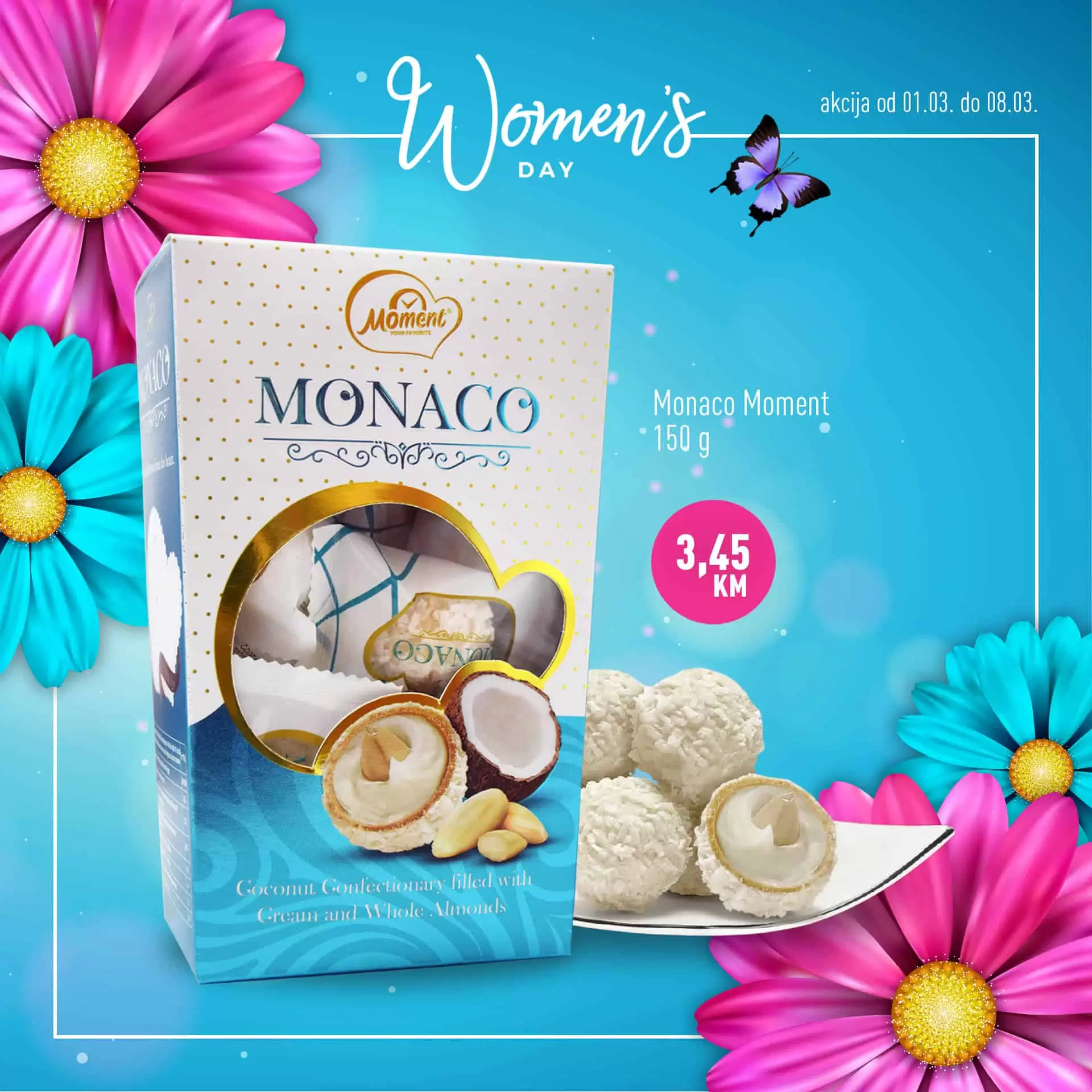 MEGA DISKONT ma super ponudu za Dan žena 8.mart. Odaberite poklon set za njegu  ljepotu brendova Nivea i Dove po super povoljnim cjenama. Veliki izbor bombonjera vas takodjere ceka u Mega Diskontu. 
