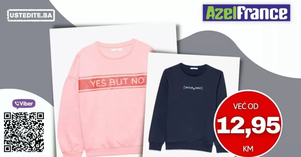 Samo u Azel France prodavnicama dječije dukserice idealne za proljetne dane po cijeni od 12,95 KM. Različiti modeli izrađeni od kvalitetnog pamuka koji ce mališanima zasigurno biti ugodni za nošenje.