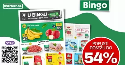 Bingo vikend akcija traje 4 dana. Iskoristite popuste do 54% na oodabrani asortman. Super cjene voće, povrća i svježeg mesa dodatno će vas obradovati.