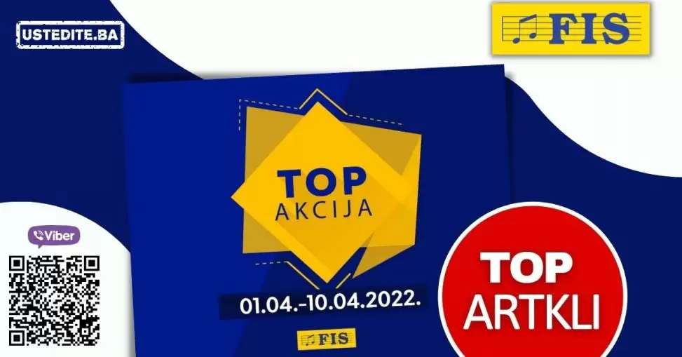 Jeste li culi za Fis TOP akciju? Fis TOP akcija aktuelna je svakog drugog petka i donosi nam sniženje raznovrsnih proizvoda. U Fis TOP akciji pronaci cete sniženje kaegorija: Fis namjestaj, Fis tehnika, Fis odjeca, Fis obuca. Pogledajtte Fis katalog TOP akcija i uživajte u odličnim cijenama! Fis TOP akcija 01.04-10.04.2022. godine