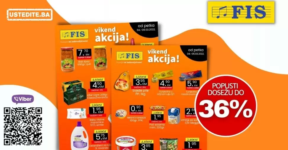 Fis vikend akcija donosi nam odličnu ponudu na odjelima prehrane i hemije. Popusti u Fis katalogu dosezu i do 36%.