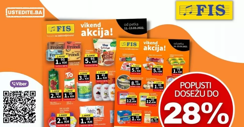 Fis katalog/ Fis viFis katalog/Fis vikend akcija na odjelima prehrane i kućne hemije donose nam sniženje do 28%! Iskoristite ovu neodoljivu ponudu kupujte mliječne proizvode, mesne preradjevine, smrznuto voće i povrće, ribu i još mnogo toga po sniženim cjenama!kend akcija na odjelima prehrane i kućne hemje donose nam sniženje do 28%! Iiskorstite ovu neodoljivu ponudu kupujte mliječne proizvode, mesne preradjevine, smrznuto voće i povrće, ribu i još mnogo toga po sniženim cjenama!