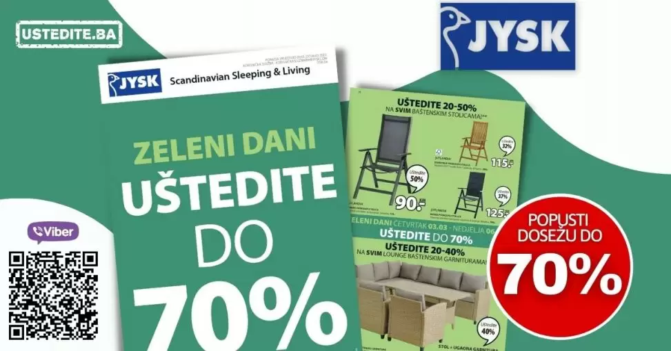 JYSK KATALOG Zeleni dani donose uštede do 70%! Ponuda vrijedi u periodu 03-06.03.2022. godine. Pronadjite fantastične komade namještaja po sniženim cijenama!
