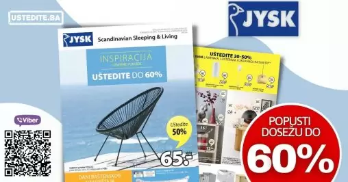 Jysk katalog donosi nam snizene cijene bastenskog namjestaja, kancelarijskog namjestaja, kućnog tekstila, komoda, ormara, stolica. Iskoristite Jysk akciju i kupujte do 60% nižim cijenama. Lijepi JYSK pamucni peskir mogu biti vasi uz ustedu od 60%.