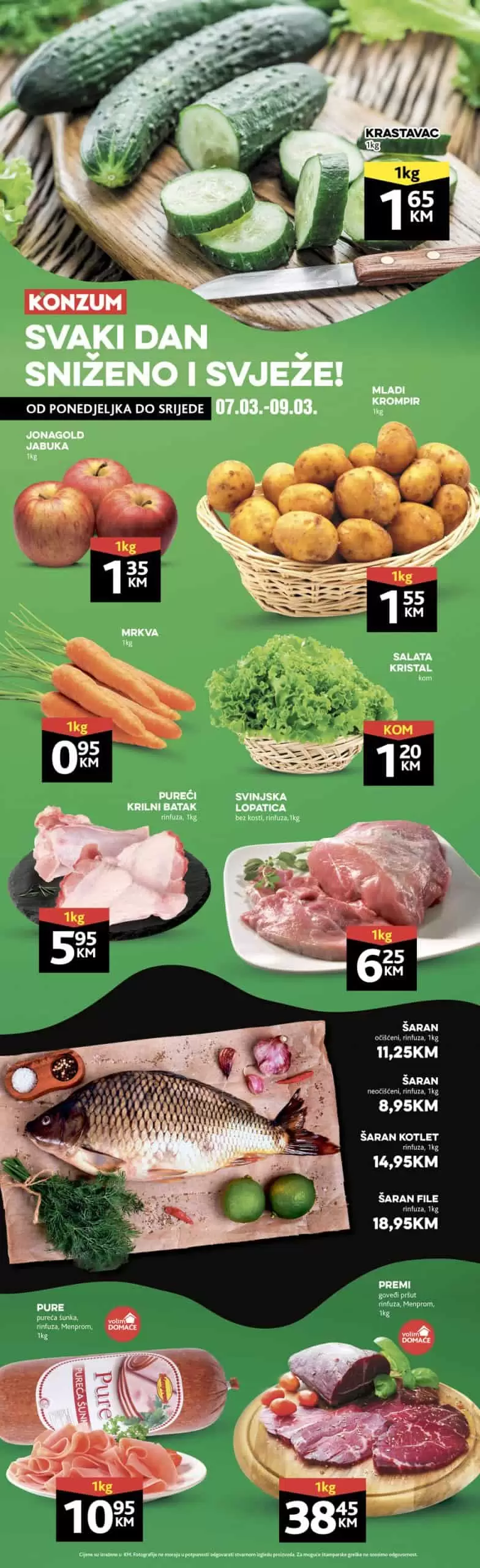 Konzum akcija za pocetak sedmice donosi nam super cijene voca, povrca i svježeg mesa.
