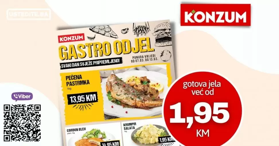 Na Konzum-ovom gastro odjelu pronadjite gotova jela po super cijenama. Mnogo ukusnih jela čeka na vas, požurite!