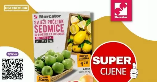 Mercator akcija za pocetak sedmice donosi nam super cijene na odjelima prehrane i hemije. Uštedite kupujući!