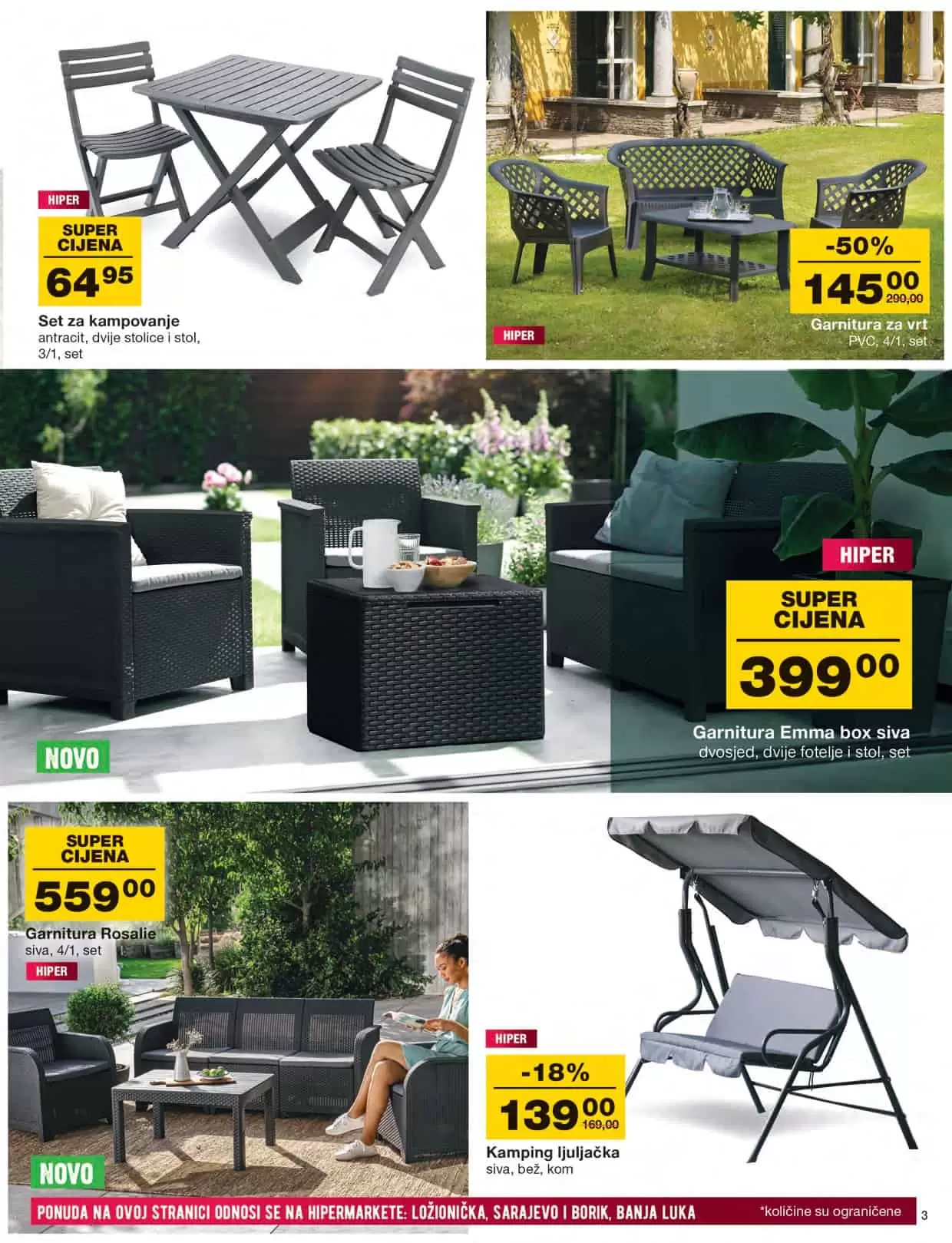 Proljetno čišćenje je počelo. Mercator katalog donosi nam veliki izbor baštenskog namjestaja po super cijenama! U novom Mercator katalogu pronaći ćete u veliki izbor vanjskih igračaka za djecu. Bicikla, role, romobili samo su neki od proizovda koje možete pronaći po super cijenama! Kućni tekstil, mali kućanski aparati ali i bijela tehnika čine ovaj katalog neodoljiivim! Uštede novca su zagarantovane! 