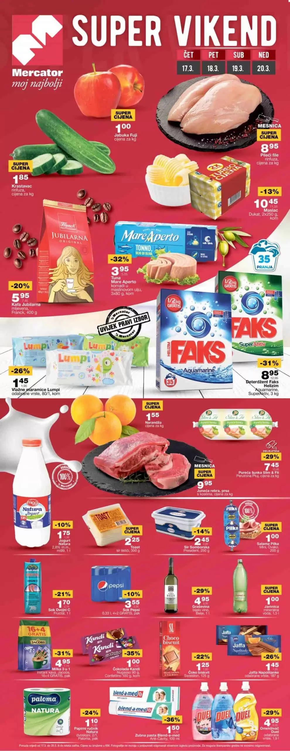 MERCATOR VIKEND akcija donos nam sniženje do 36%! Kupujte prehranu, kucnu hemiju i opremu po sniženim cijenama. Požurite jer super ponuda traje smao 4 dana!