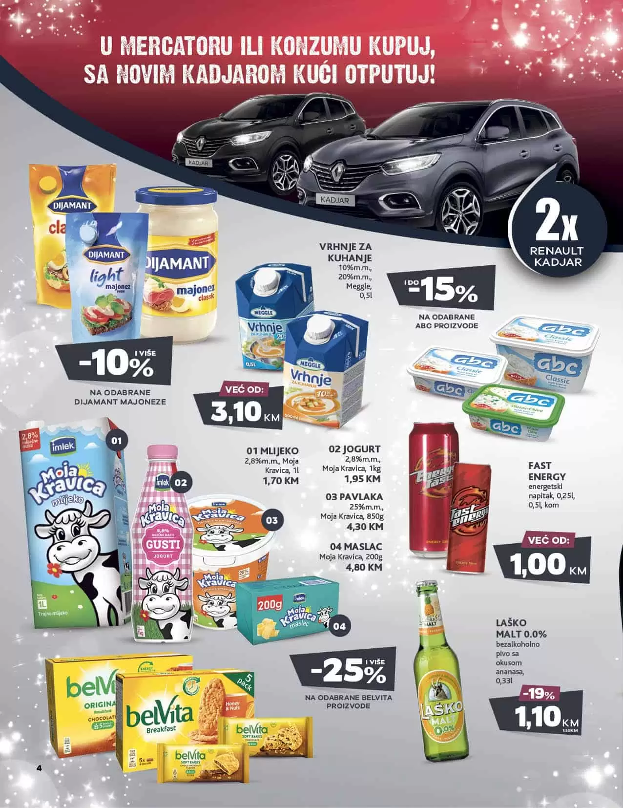 Velika nagradna igra Konzuma i Mercatora. U Mercaoru i Konzumu kupuj sa novim Kadjarom kući otputuj. Novi Konzum katalog donosi vam akcijske cjene prehrane, kucne hemije i opreme, prozivoda za njegu lica i tijela. Velik izbor kozmetike za bebe i pelena za bebe po snženim cijenama ceka na vas. 