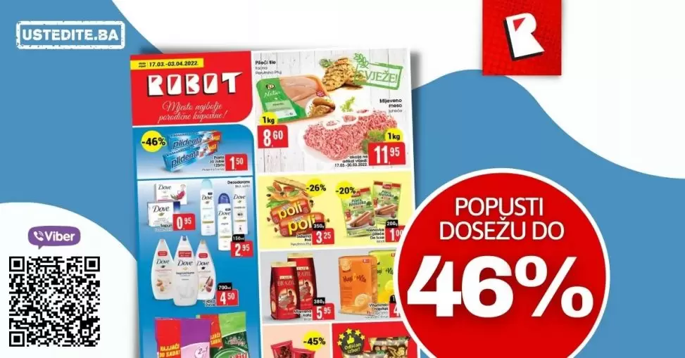 Robot katalog donosi nam super cijene na odjelima prehrane i hemiije. Veliki izbor sniženih proizvoda za ličnu higijenu i asortimana za bebe. U ovom katalogu prnaci cete i veliki izbor odjece za zene. Neizostavna ponuda malih kućanskih aparata čini Robot katalog jos boljim.