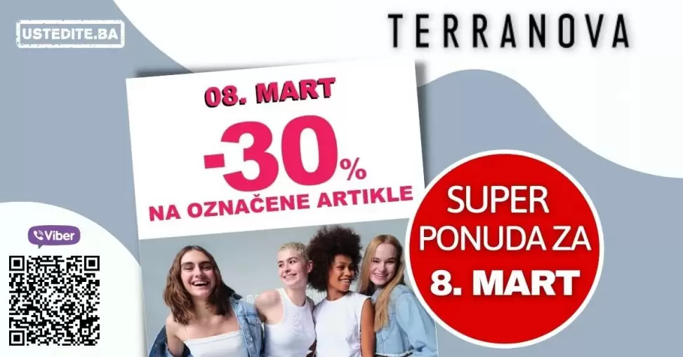 Terranova ma super ponudu za 8. mart. Obradujte sebe ili sebii drage osobe. Pronadjite odjevne pretmete uz 30% popusta.